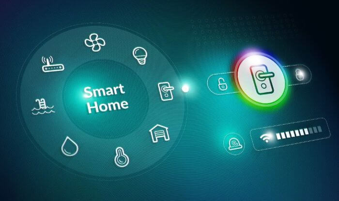 Smart home app screen with different logos in the circle