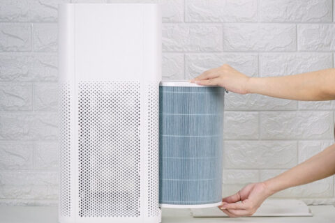 Close view of HEPA air filter in air purifier available in Annapolis and Pasadena, MD